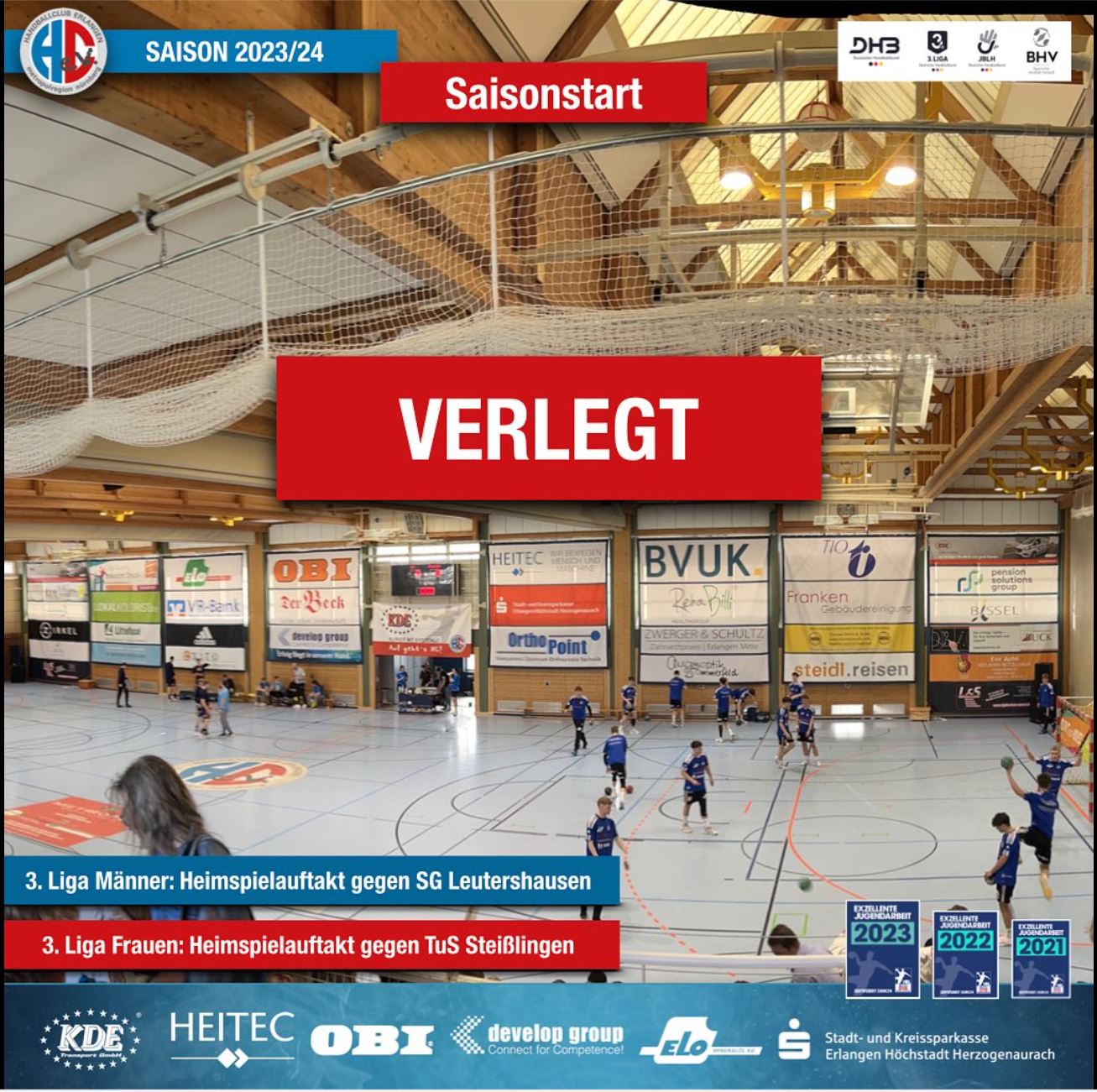 DER SAISONAUFTAKT BEI DER U23 UND DEN FRAUEN IN DER 3.LIGA WIRD VERLEGT